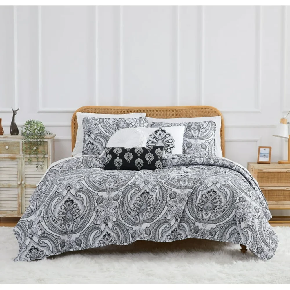 Southshore 6 Piece Grey & White Paisly Print Quilt Set